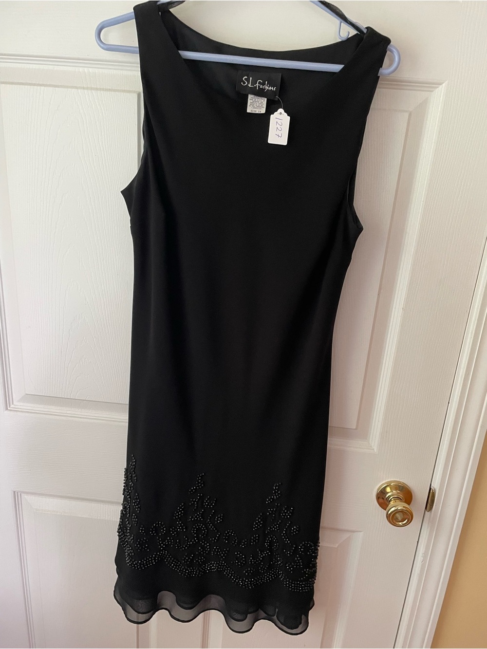 S.L. Fashions Black Beaded Chiffon Cocktail Dress Size 14 Sleeveless ✨